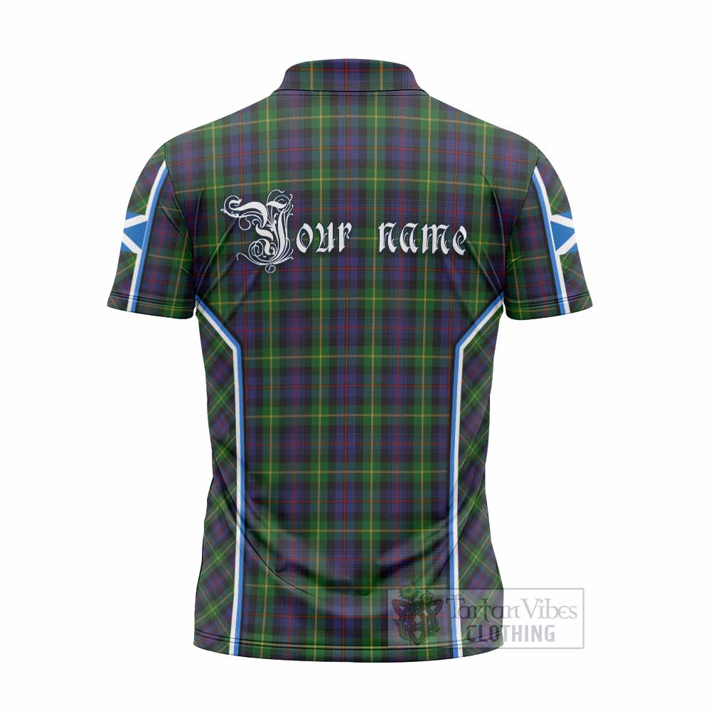 Farquharson Tartan Crest Zipper Polo Shirt Scotland Coat of Arm Flag Style - Tartan Vibes Clothing