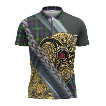Farquharson Tartan Crest Zipper Polo Shirt Scottish Triskele Celtic