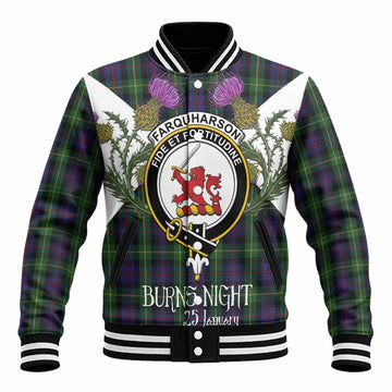Farquharson Tartan Family Crest Baseball Jacket Scottish Burns Night Thistle Floral