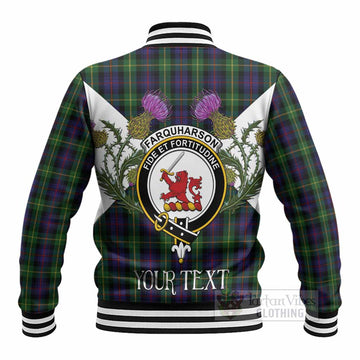 Farquharson Tartan Family Crest Baseball Jacket Scottish Burns Night Thistle Floral