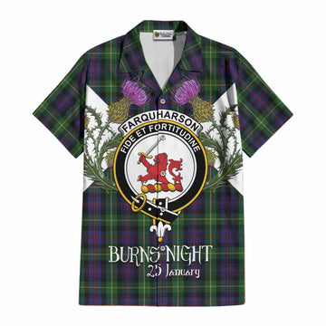 Farquharson Tartan Family Crest Cotton Hawaiian Shirt Scottish Burns Night Thistle Floral