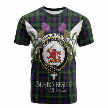 Farquharson Tartan Family Crest Cotton T-shirt Scottish Burns Night Thistle Floral