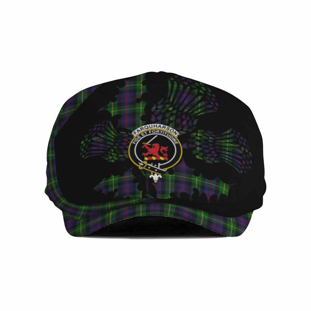 Farquharson Tartan Family Crest Flat Cap, Jeff Cap Scotland Thistle Floral
