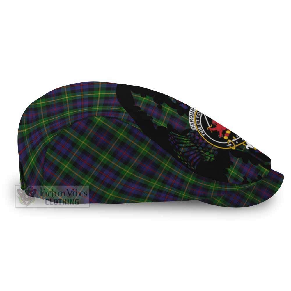 Farquharson Tartan Family Crest Flat Cap, Jeff Cap Scotland Thistle Floral
