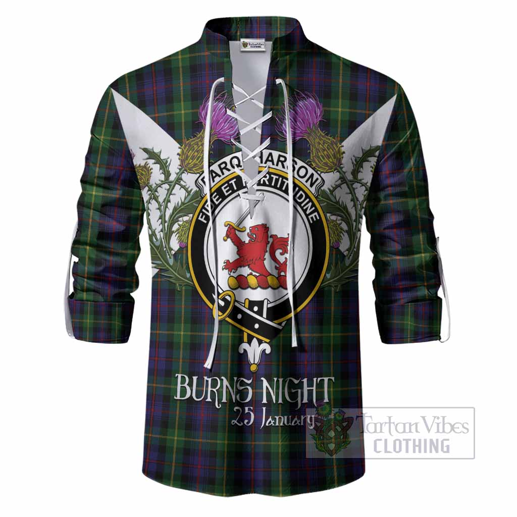 Farquharson Tartan Family Crest Ghillie Shirt Scottish Burns Night Thistle Floral