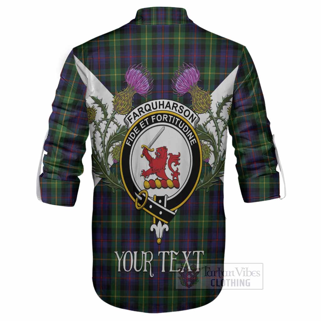 Farquharson Tartan Family Crest Ghillie Shirt Scottish Burns Night Thistle Floral