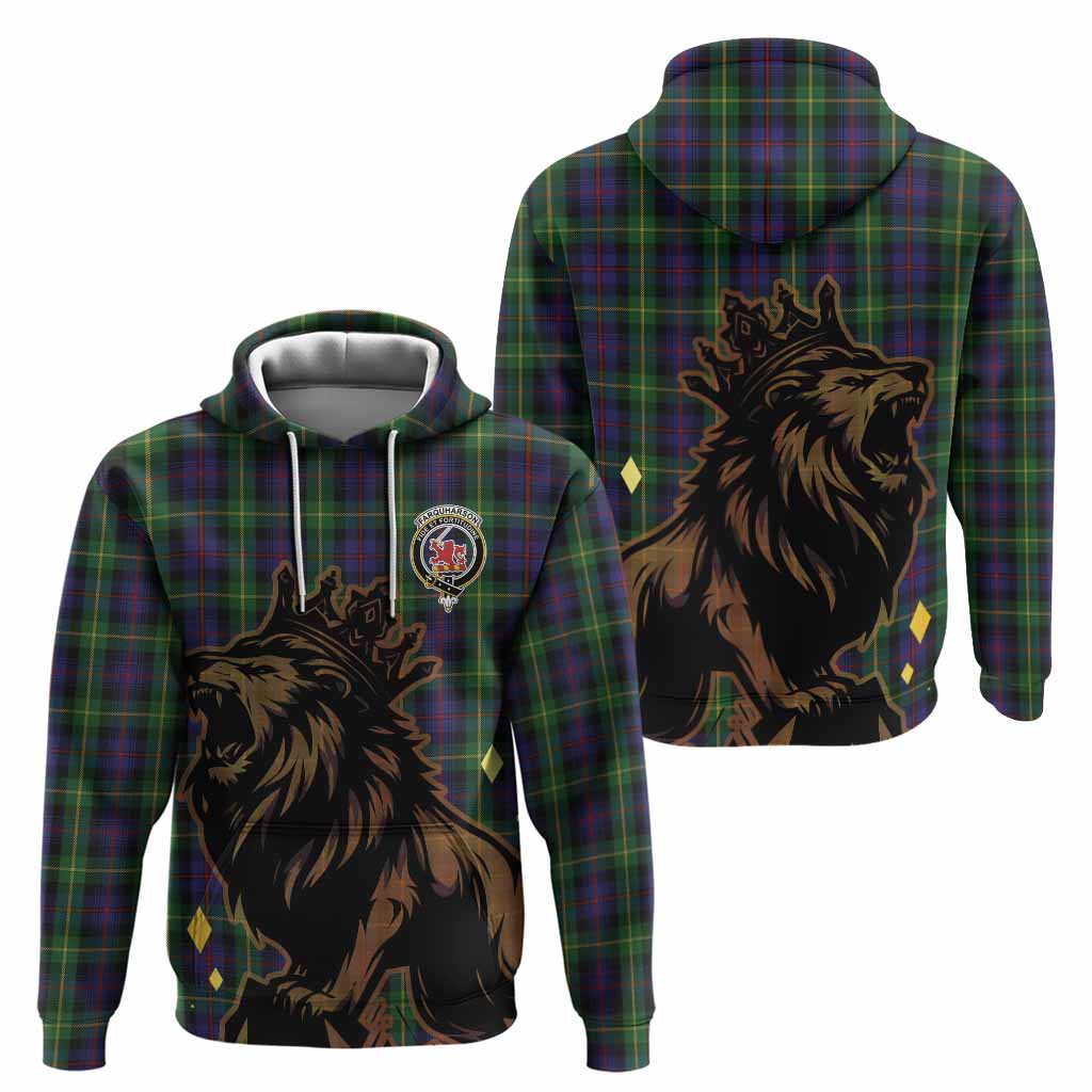 Farquharson Tartan Family Crest Hoodie Crowned Lion Roaring