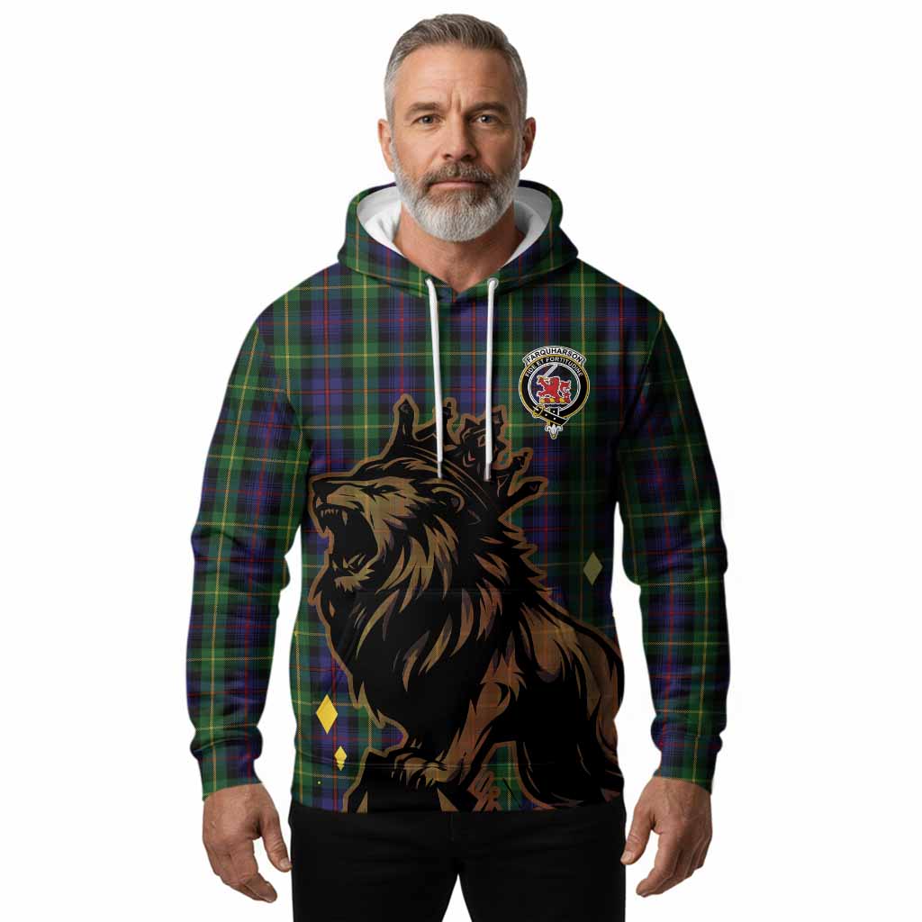 Farquharson Tartan Family Crest Hoodie Crowned Lion Roaring