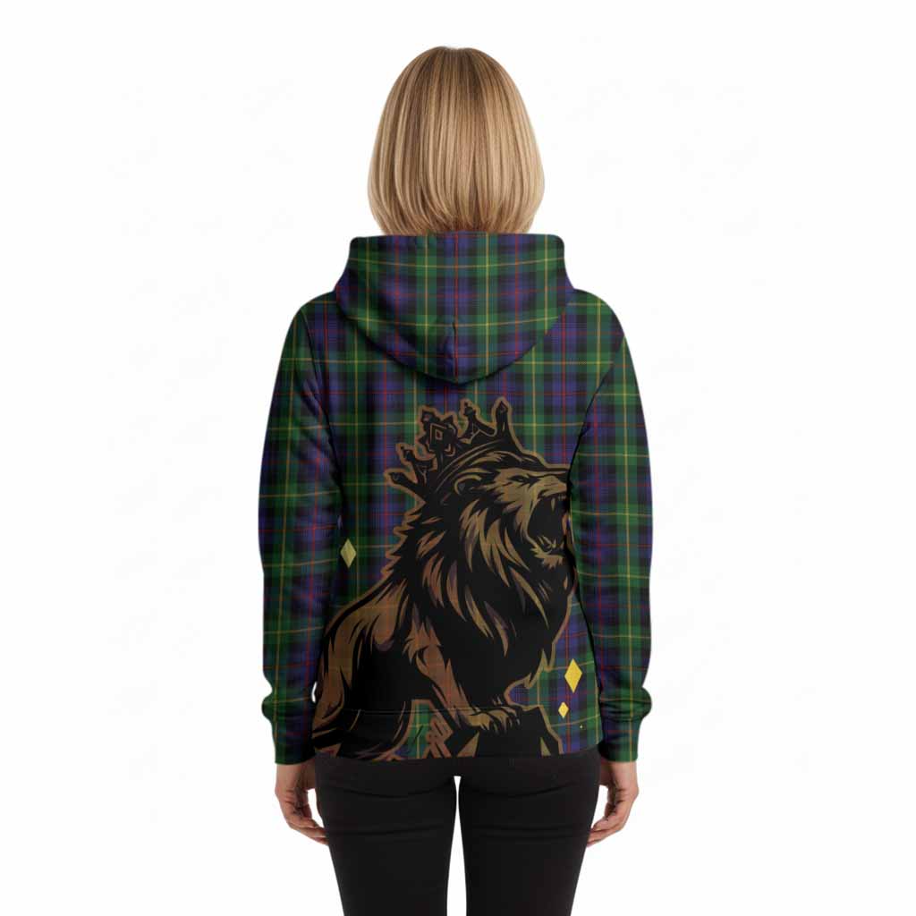 Farquharson Tartan Family Crest Hoodie Crowned Lion Roaring