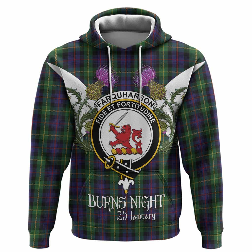 Farquharson Tartan Family Crest Hoodie Scottish Burns Night Thistle Floral