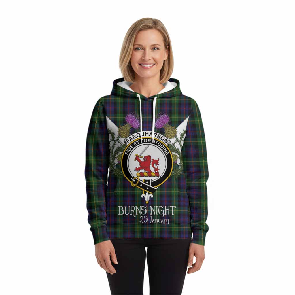 Farquharson Tartan Family Crest Hoodie Scottish Burns Night Thistle Floral