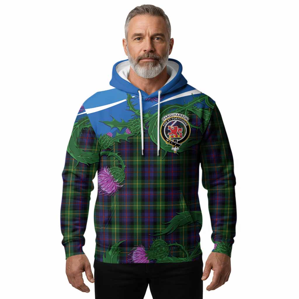 Farquharson Tartan Family Crest Hoodie Thistle in Minimalism