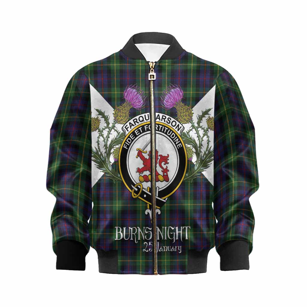 Farquharson Tartan Family Crest Kid Bomber Jacket Scottish Burns Night Thistle Floral