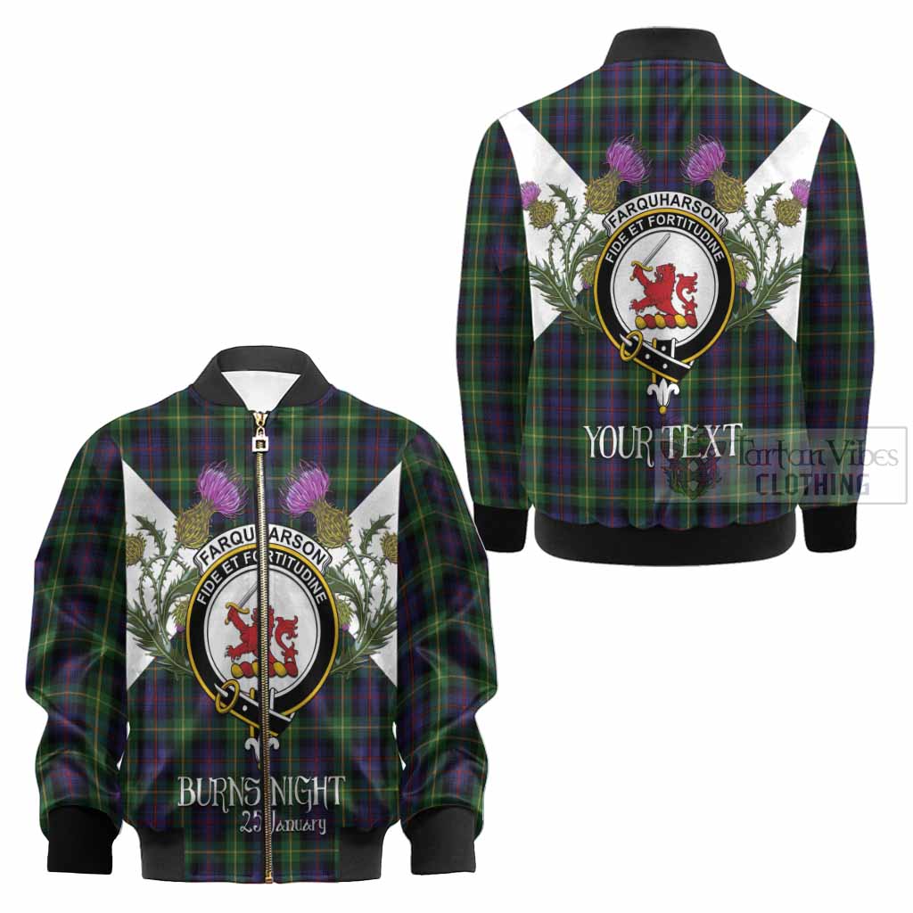 Farquharson Tartan Family Crest Kid Bomber Jacket Scottish Burns Night Thistle Floral