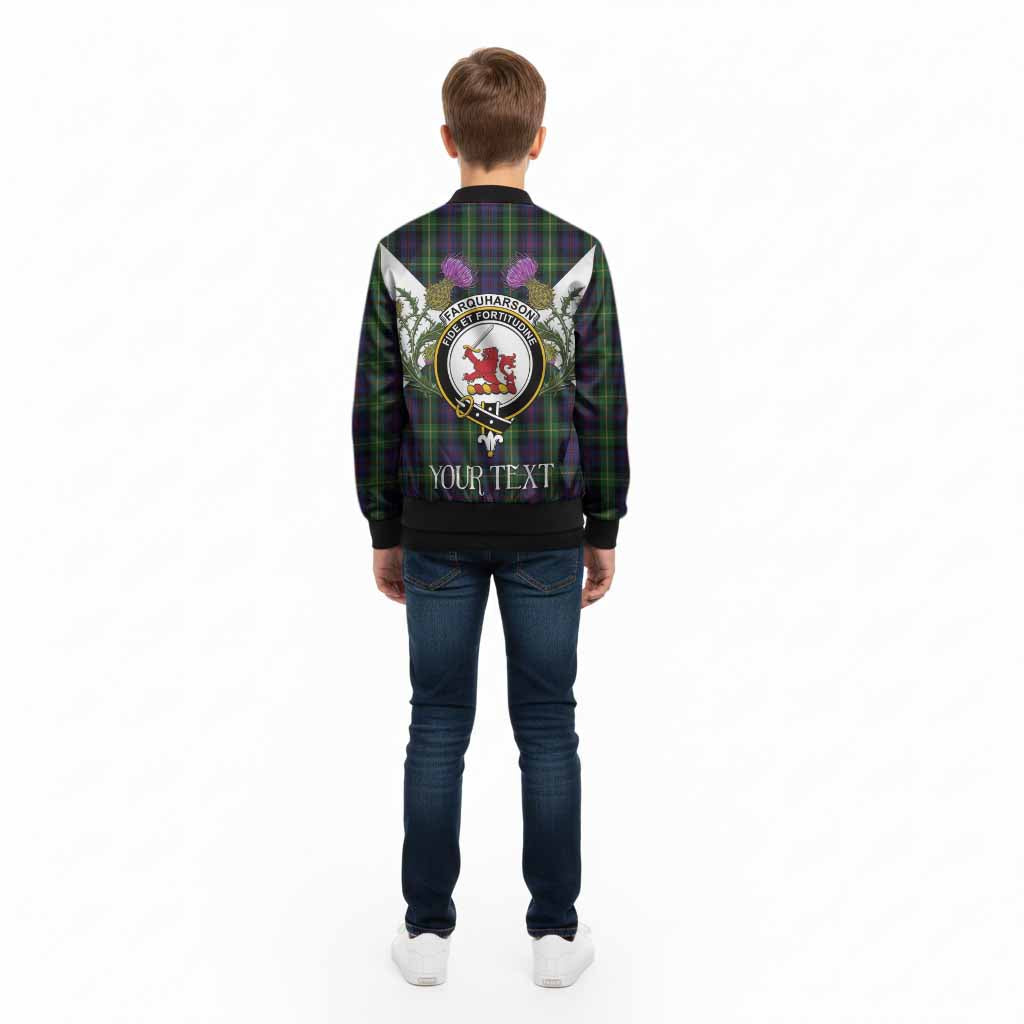 Farquharson Tartan Family Crest Kid Bomber Jacket Scottish Burns Night Thistle Floral