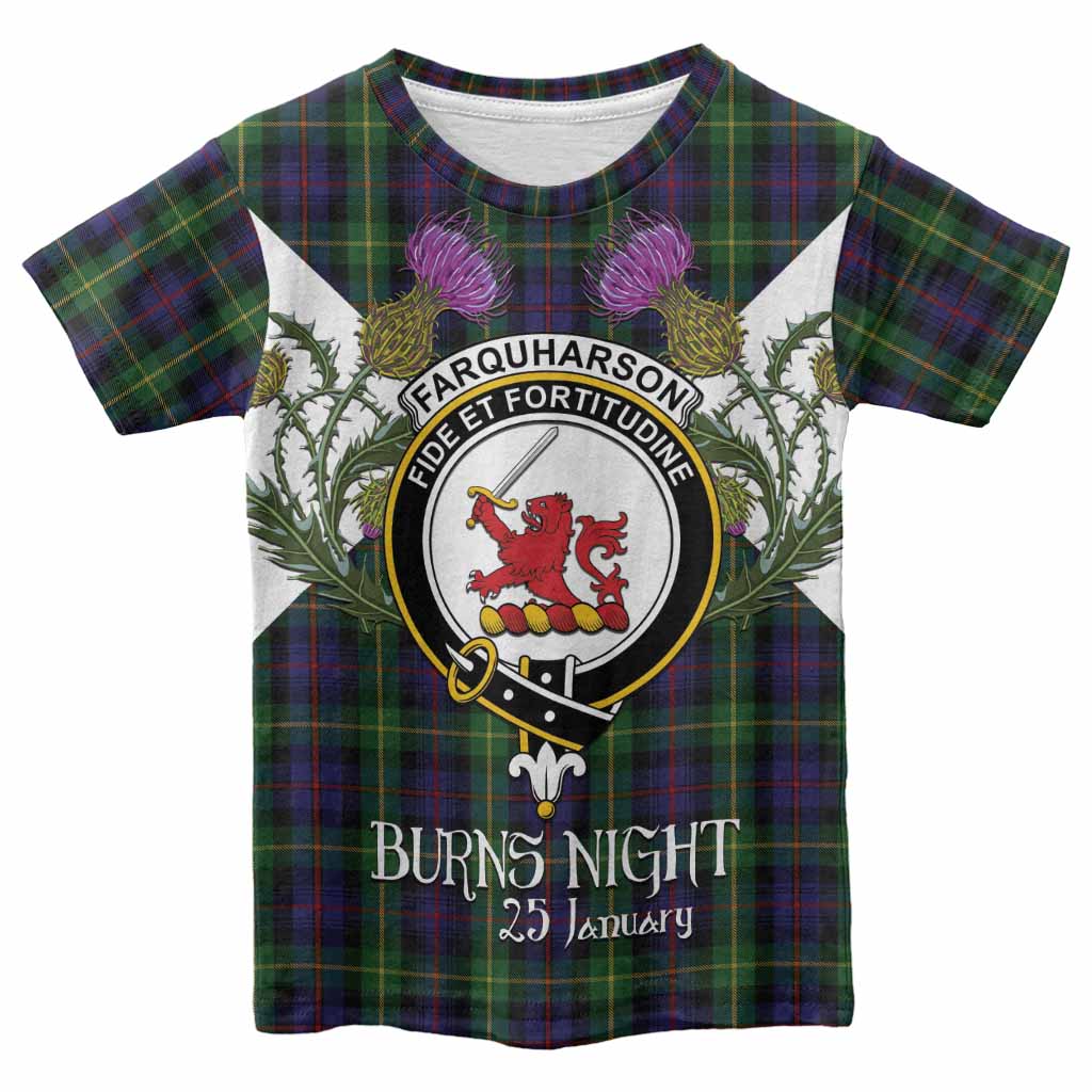 Farquharson Tartan Family Crest Kid T-shirt Scottish Burns Night Thistle Floral