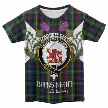 Farquharson Tartan Family Crest Kid T-shirt Scottish Burns Night Thistle Floral