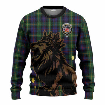 Farquharson Tartan Family Crest Knitted Sweater Crowned Lion Roaring