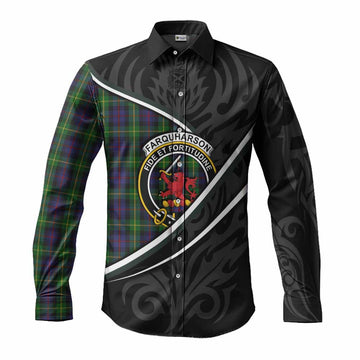 Farquharson Tartan Family Crest Long Sleeve Button Shirts Celtic Scottish Thistle Floral