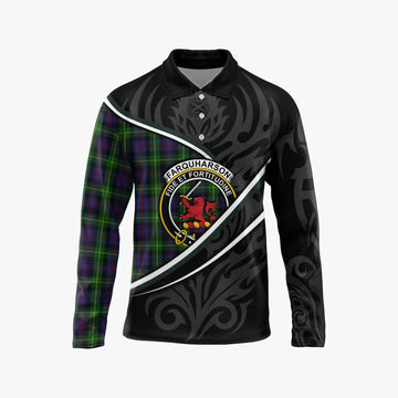 Farquharson Tartan Family Crest Long Sleeve Polo Shirt Celtic Scottish Thistle Floral