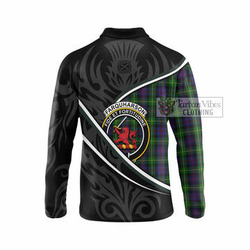 Farquharson Tartan Family Crest Long Sleeve Polo Shirt Celtic Scottish Thistle Floral
