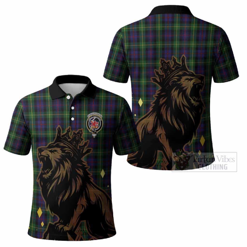 Farquharson Tartan Family Crest Polo Shirt Crowned Lion Roaring