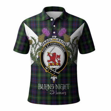 Farquharson Tartan Family Crest Polo Shirt Scottish Burns Night Thistle Floral