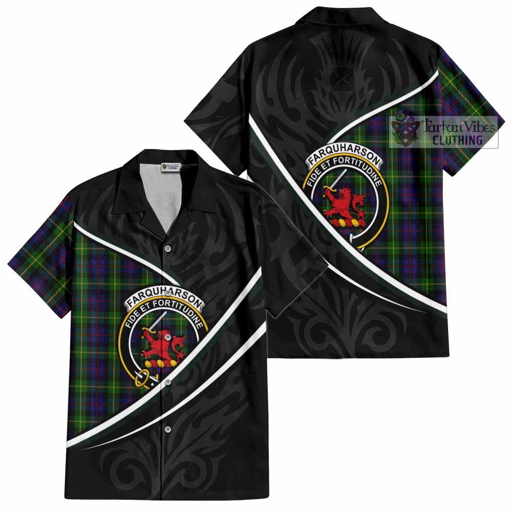 Farquharson Tartan Family Crest Short Sleeve Button Shirt Celtic Scottish Thistle Floral - Tartan Vibes Clothing