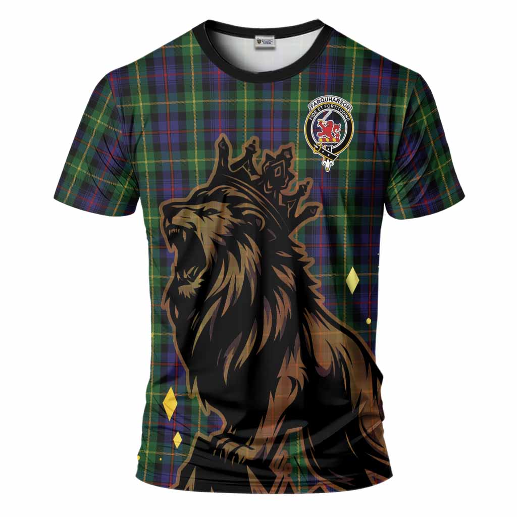 Farquharson Tartan Family Crest T-Shirt Crowned Lion Roaring