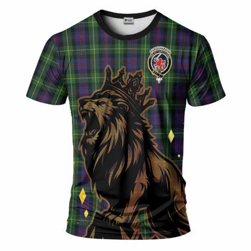 Farquharson Tartan Family Crest T-Shirt Crowned Lion Roaring