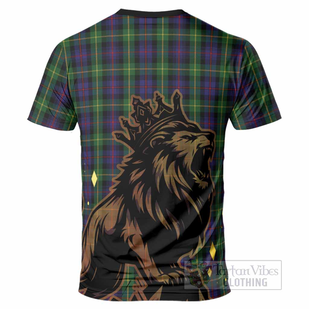 Farquharson Tartan Family Crest T-Shirt Crowned Lion Roaring