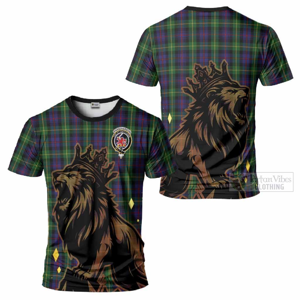 Farquharson Tartan Family Crest T-Shirt Crowned Lion Roaring