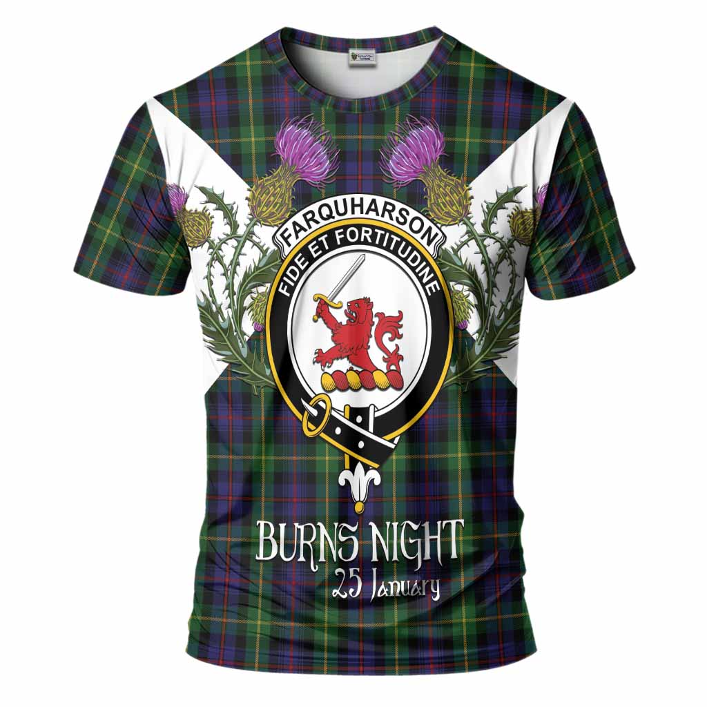 Farquharson Tartan Family Crest T-Shirt Scottish Burns Night Thistle Floral