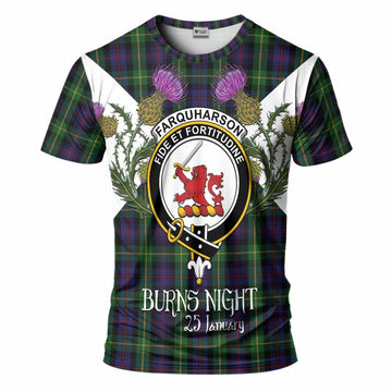 Farquharson Tartan Family Crest T-Shirt Scottish Burns Night Thistle Floral