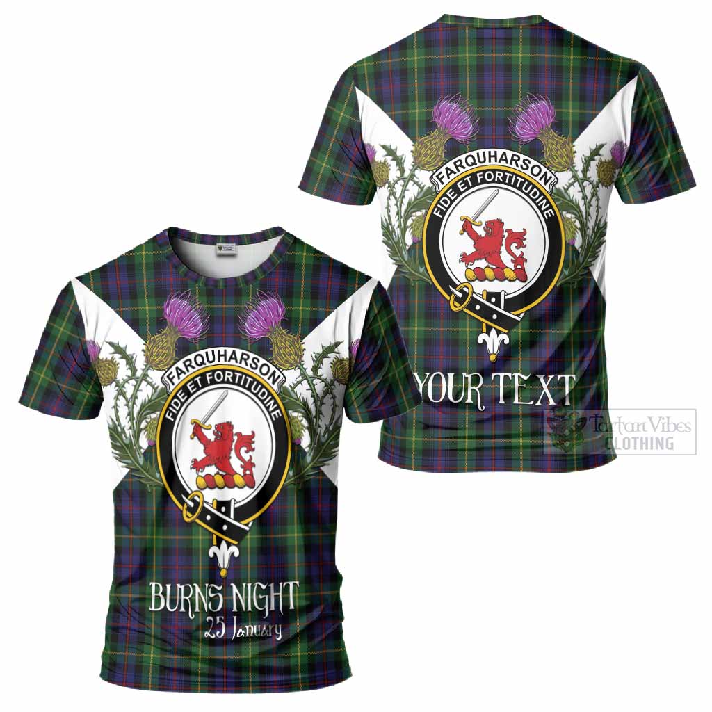 Farquharson Tartan Family Crest T-Shirt Scottish Burns Night Thistle Floral