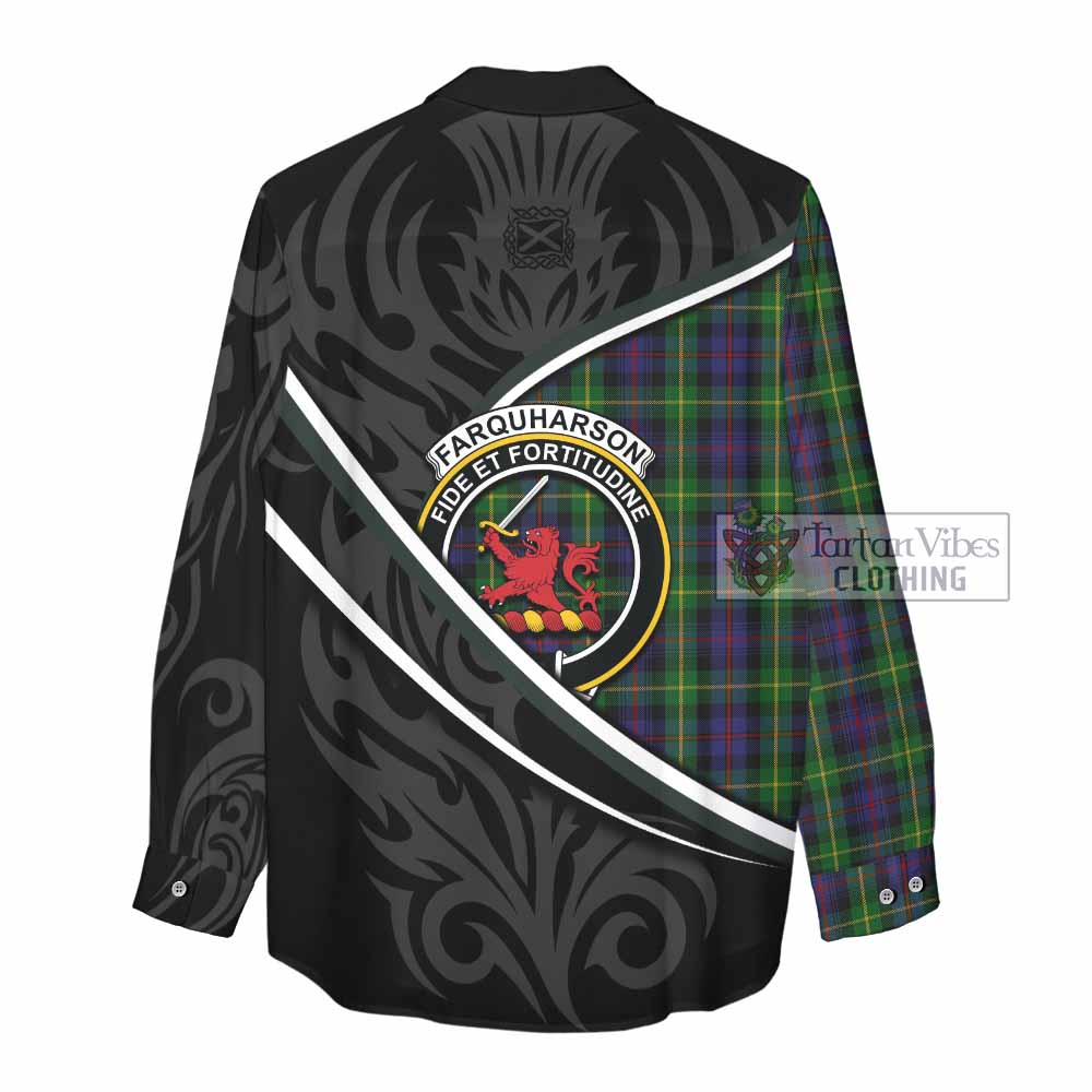 Farquharson Tartan Family Crest Women Casual Shirt Celtic Scottish Thistle Floral - Tartan Vibes Clothing