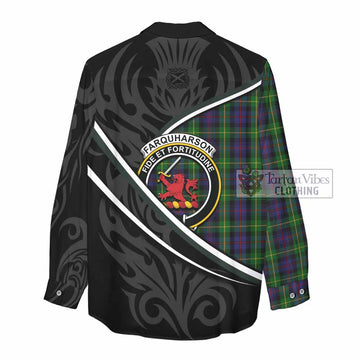 Farquharson Tartan Family Crest Women Casual Shirt Celtic Scottish Thistle Floral - Tartan Vibes Clothing