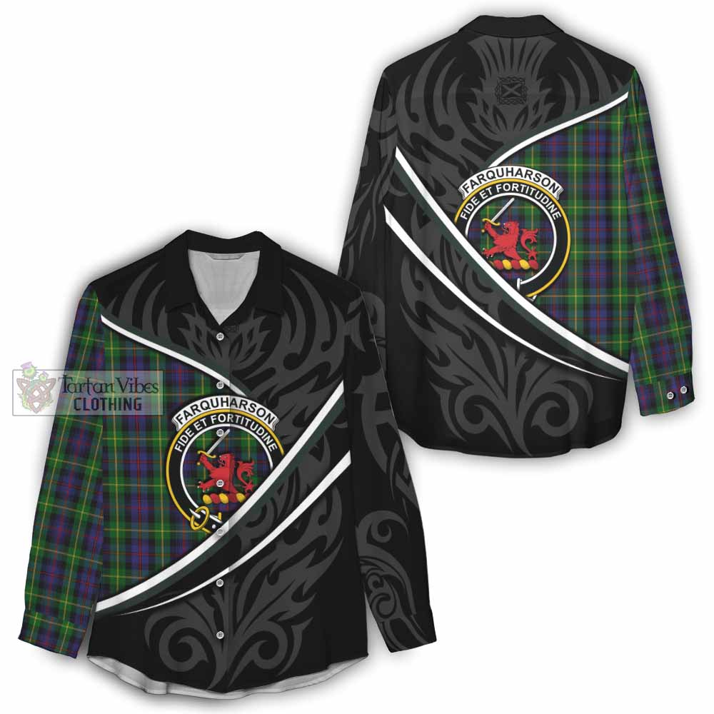 Farquharson Tartan Family Crest Women Casual Shirt Celtic Scottish Thistle Floral - Tartan Vibes Clothing