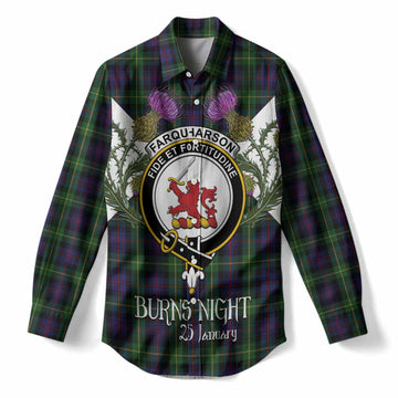 Farquharson Tartan Family Crest Women Casual Shirt Scottish Burns Night Thistle Floral