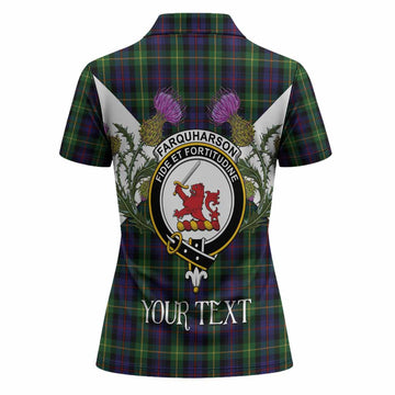 Farquharson Tartan Family Crest Women Polo Shirt Scottish Burns Night Thistle Floral