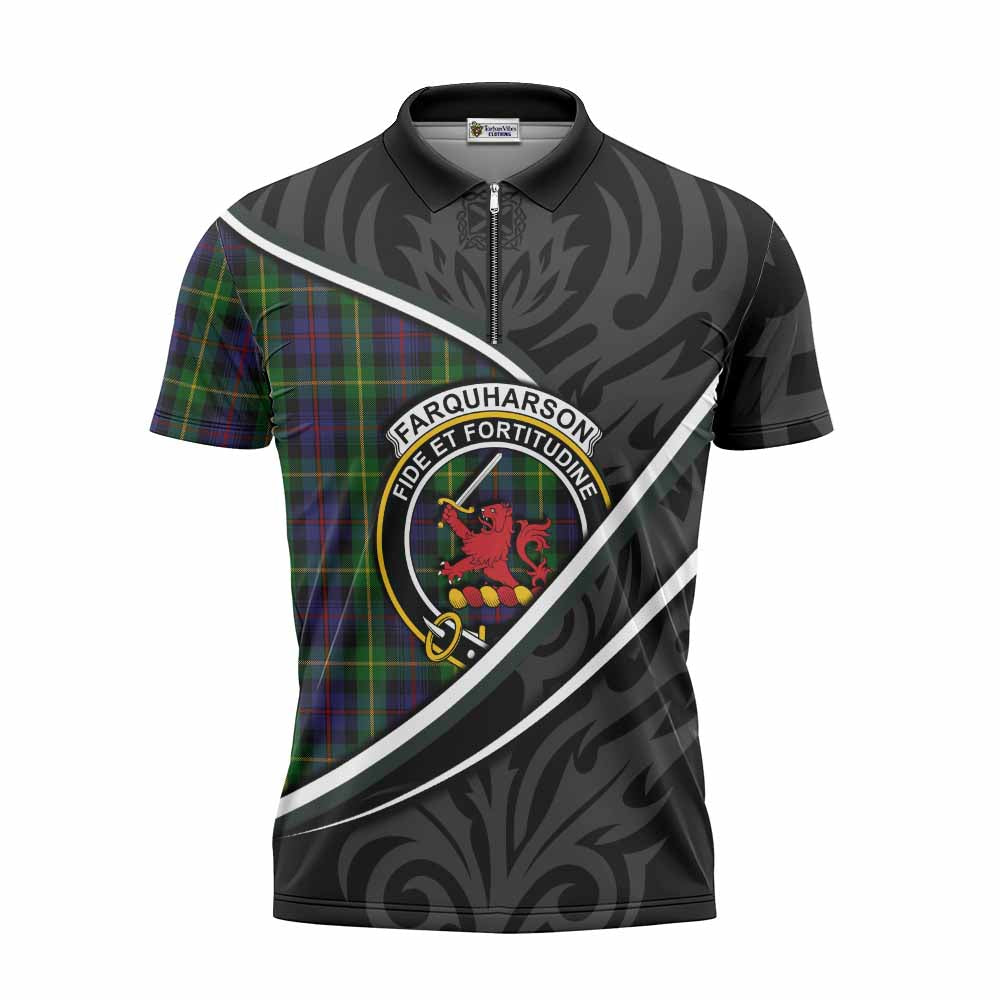 Farquharson Tartan Family Crest Zipper Polo Shirt Celtic Scottish Thistle Floral - Tartan Vibes Clothing