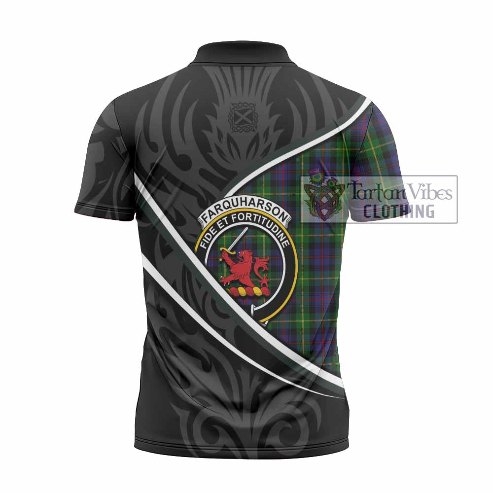 Farquharson Tartan Family Crest Zipper Polo Shirt Celtic Scottish Thistle Floral - Tartan Vibes Clothing