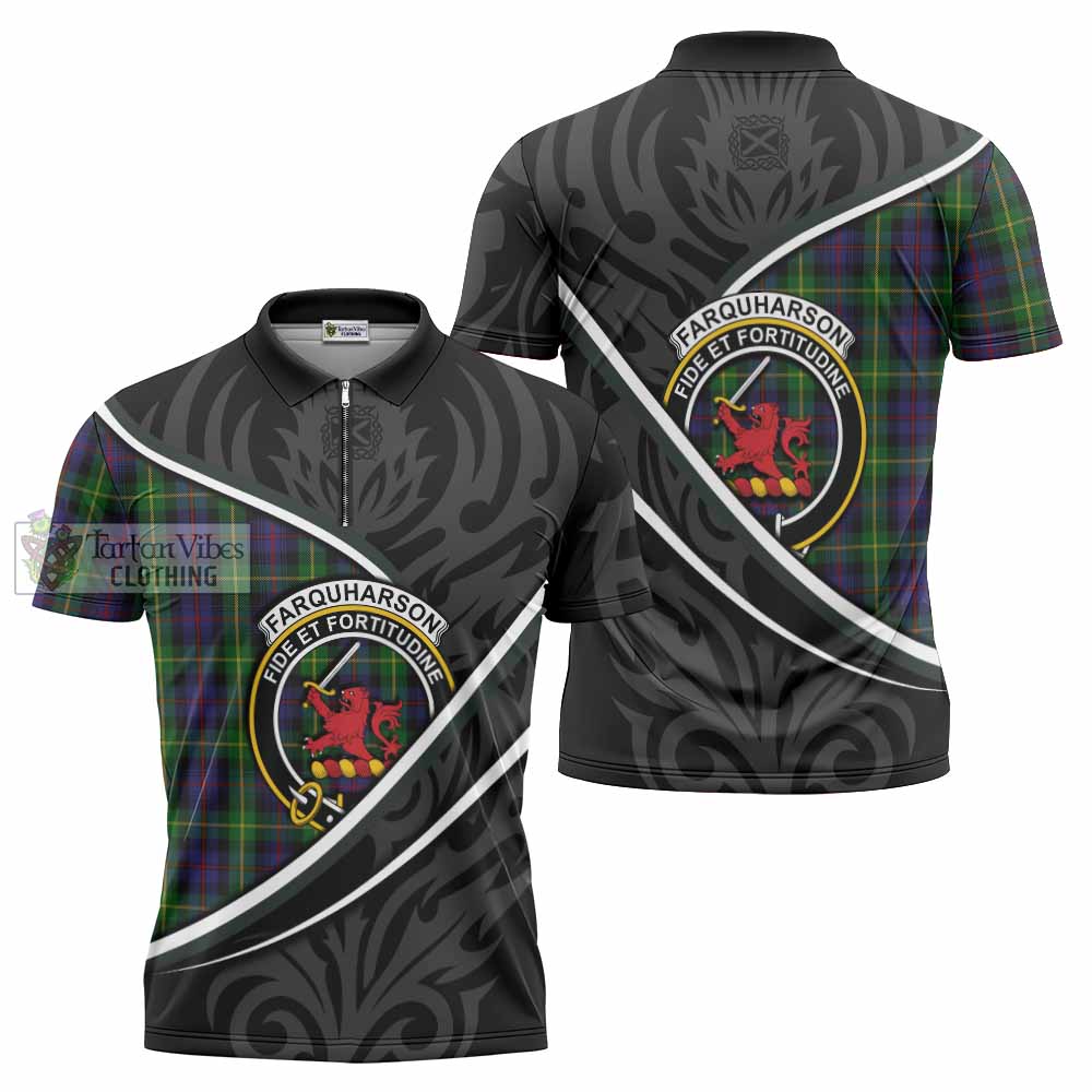 Farquharson Tartan Family Crest Zipper Polo Shirt Celtic Scottish Thistle Floral - Tartan Vibes Clothing