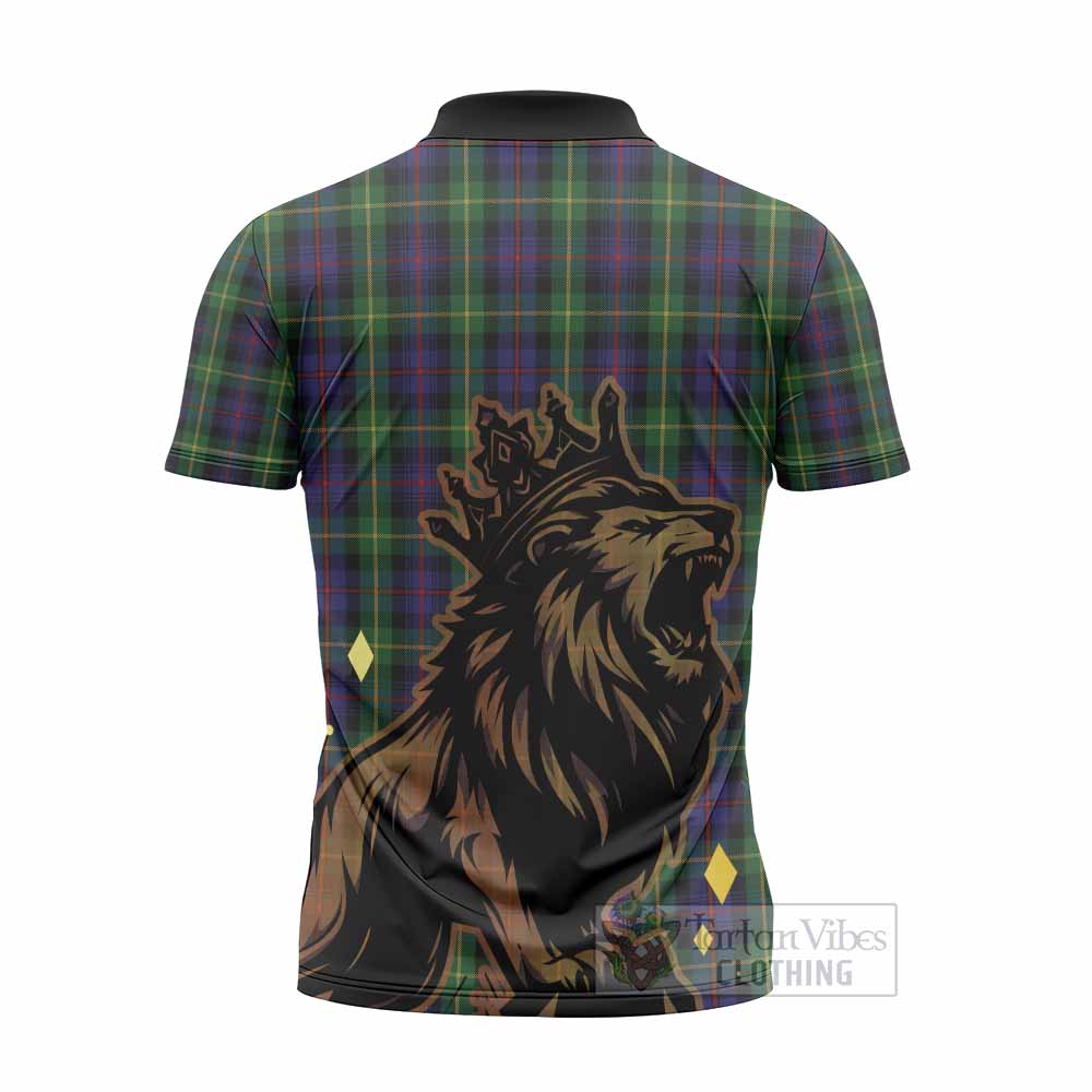 Farquharson Tartan Family Crest Zipper Polo Shirt Crowned Lion Roaring