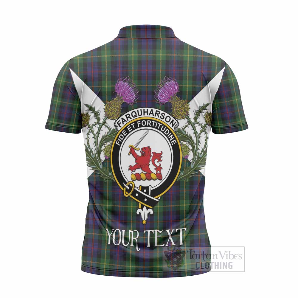 Farquharson Tartan Family Crest Zipper Polo Shirt Scottish Burns Night Thistle Floral