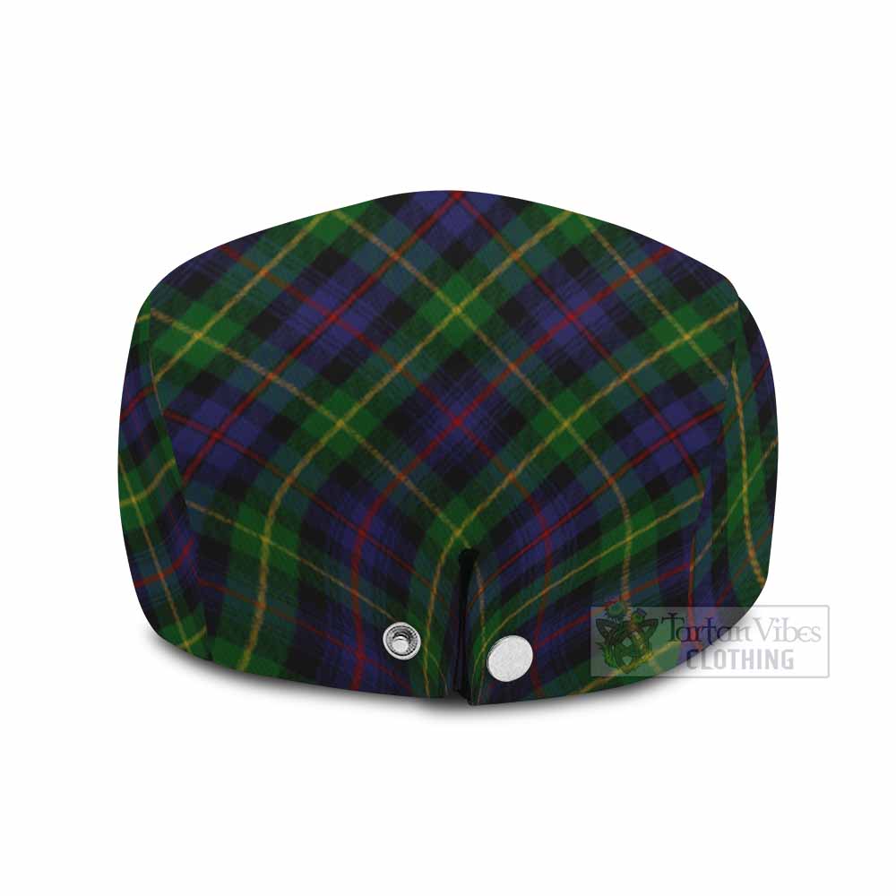 Farquharson Tartan Flat Cap, Jeff Cap Cross Style with Family Crest - Tartan Vibes Clothing