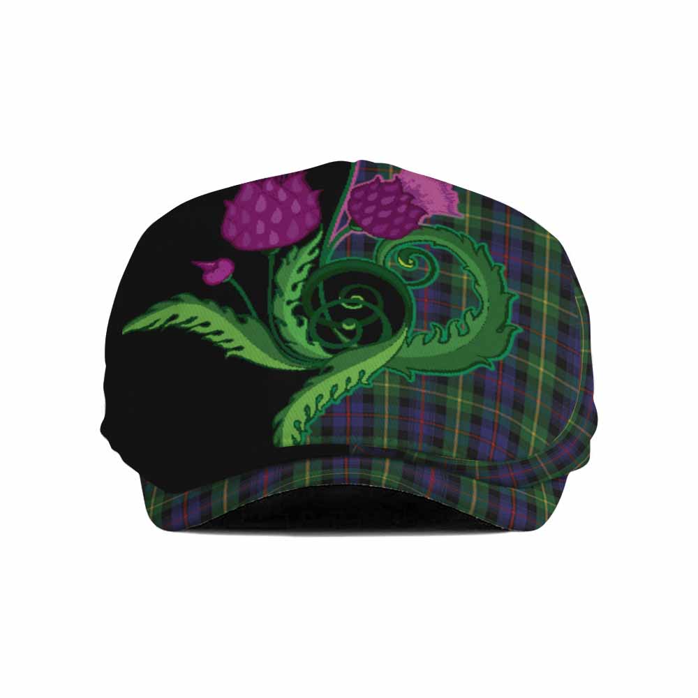 Farquharson Tartan Flat Cap, Jeff Cap Traditional Scottish Thistle