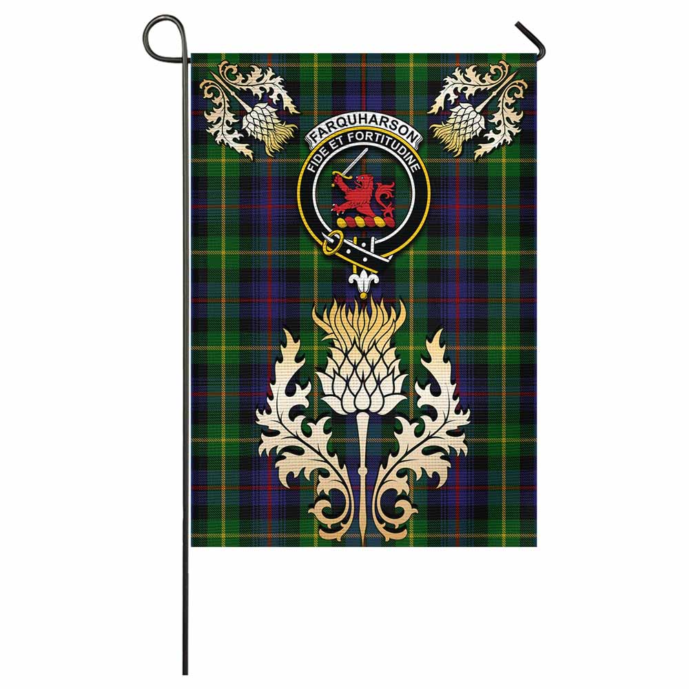 Farquharson Tartan Garden Flag with Golden Regal Scottish Thistle Emblem - Tartan Vibes Clothing