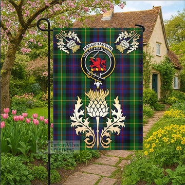 Farquharson Tartan Garden Flag with Golden Regal Scottish Thistle Emblem