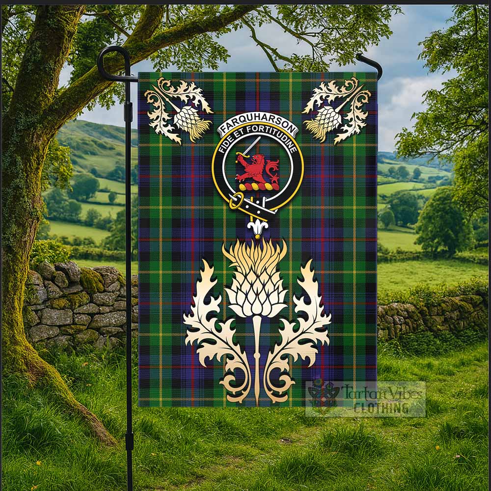 Farquharson Tartan Garden Flag with Golden Regal Scottish Thistle Emblem - Tartan Vibes Clothing